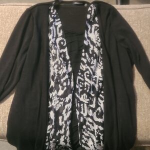 Kasper Black White Women's Top Notations Xl Elbow Length Sleeve